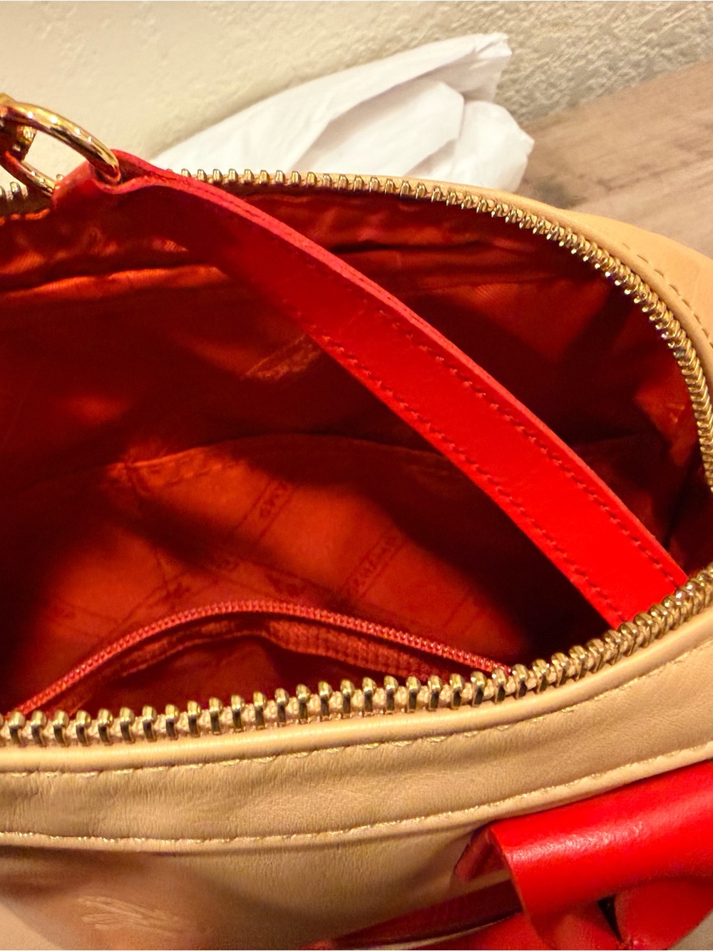 Longchamp Beige and Red Leather Satchel Handbag - Picture 9 of 14